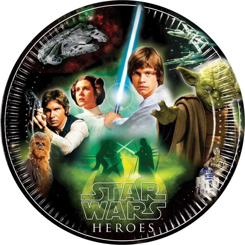 Pack 8 platos de cartón para fiesta, Star Wars 23cm heroes Jedis, ideal fiestas de cumpleaños