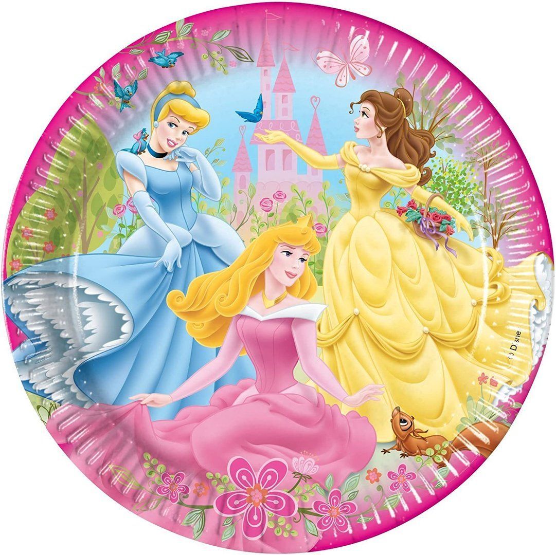 Pack  de 10 platos de cartón para fiesta, 23cm Princesas summer palace, ideal fiestas de cumpleaños