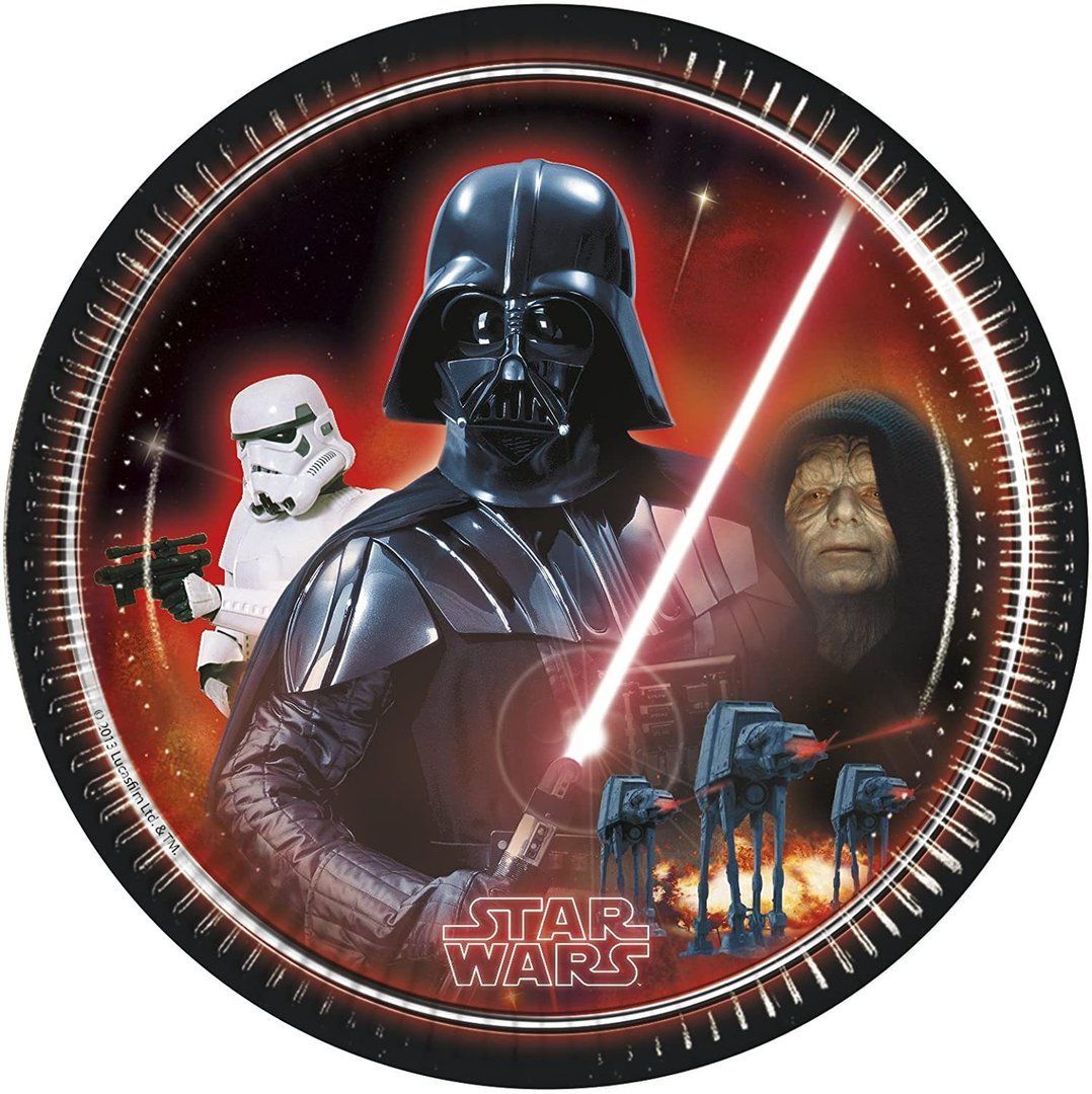Pack 8 platos de cartón para fiesta, Star Wars Dark side, 23cm,  ideal fiestas de cumpleaños