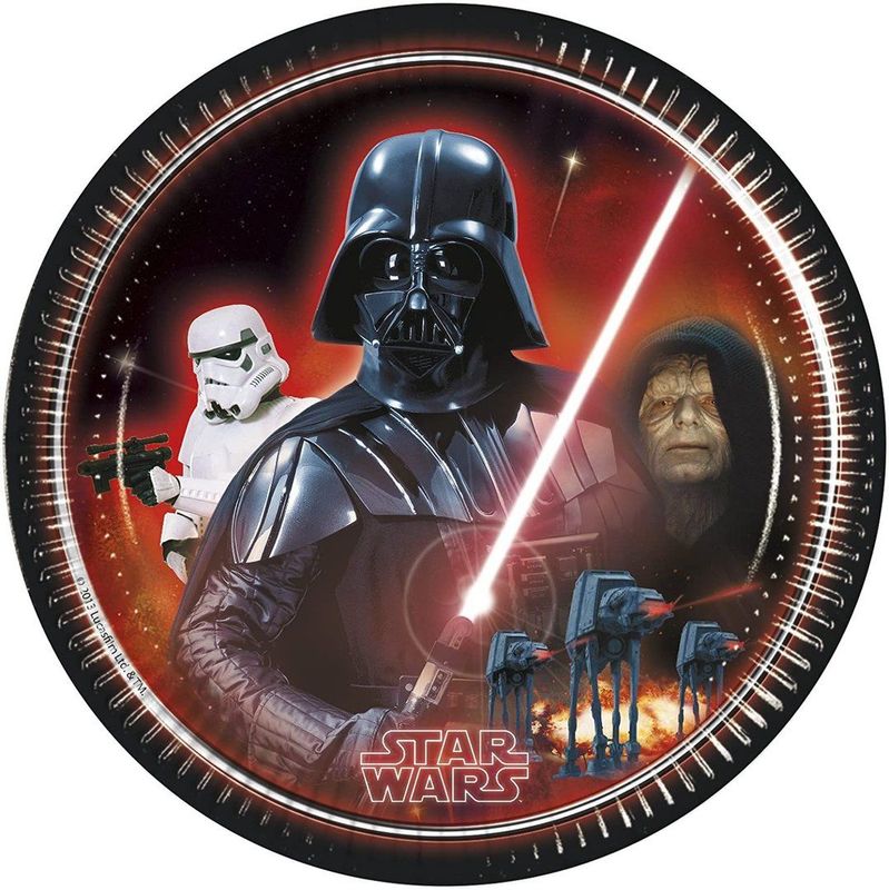 Pack 8 platos de cartón para fiesta, Star Wars Dark side, 23cm,  ideal fiestas de cumpleaños