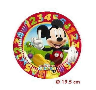 Pack de 8 platos de cartón para fiesta, 19,5cm Mickey mouse, ideal fiestas de cumpleaños, diseño numeros