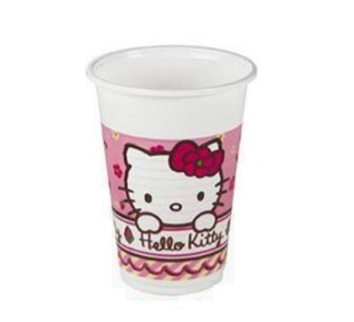 Pack de 10 vasos de plastico para fiestas, 200ml Hello Kitty