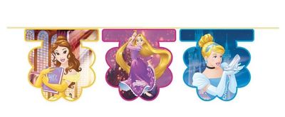 Lineal de Banderines licencia oficial de Disney Princesas, decorados con Bella, Rapunzel y Cenicienta, longitud 2,3mt