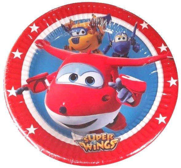 Pack 8 platos de cartón para fiesta, licencia oficial super wings 19,5cm, ideal cumpleaños