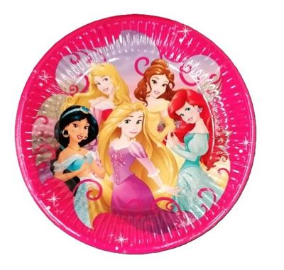 Pack 8 platos de cartón para fiesta, 20cm Disney multi Princess, ideal para tarta de cumpleaños