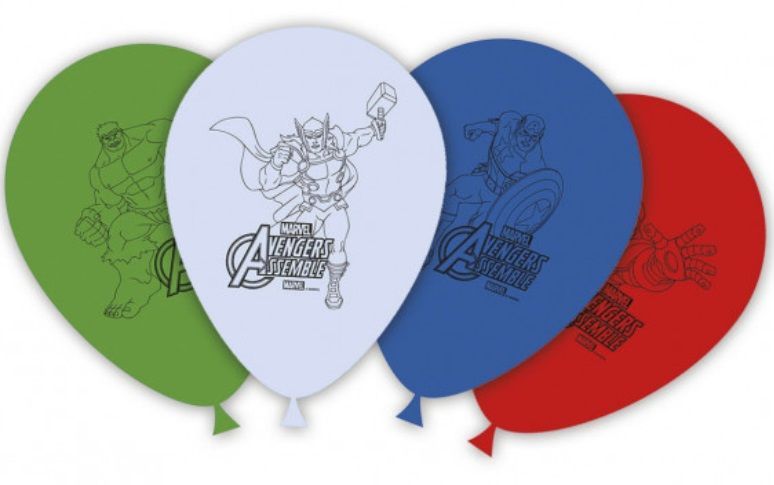Paquete de 8 globos  Avengers,4 colores,  ideales para decorar fiestas de cumpleaños
