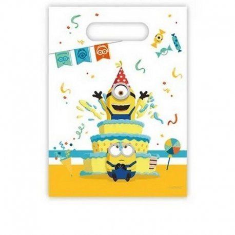 Paquete de 6 party bag 16x23 cm Minions, bolsa para chuches