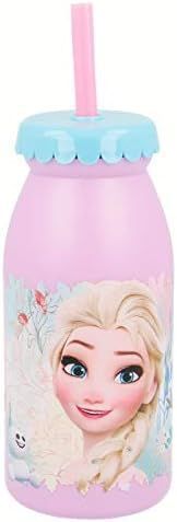 Vaso estilo botella de leche con pajita Frozen, producto de plastico libre de BPA