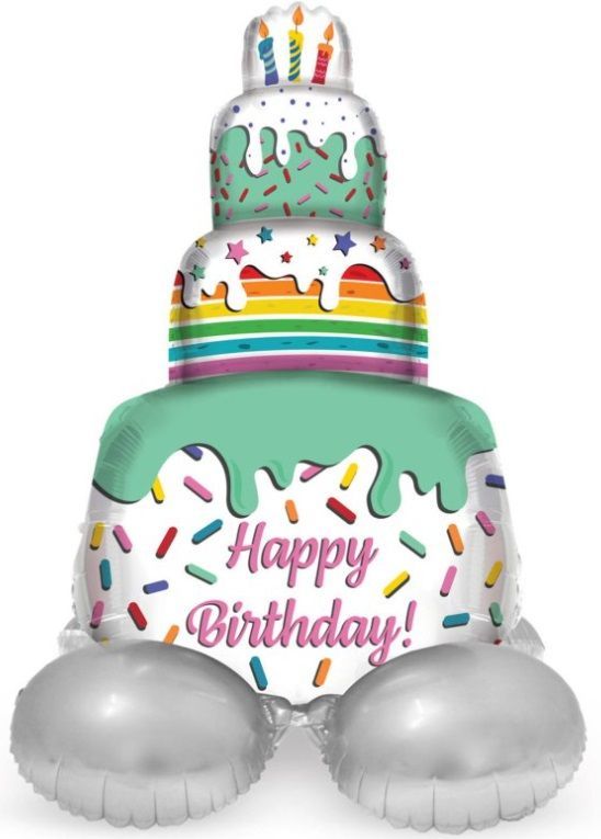 Globo foil tarta de cumpleaños, 72 cm, con base para sobremesa, ideal para decorar fiestas de cumpleaños