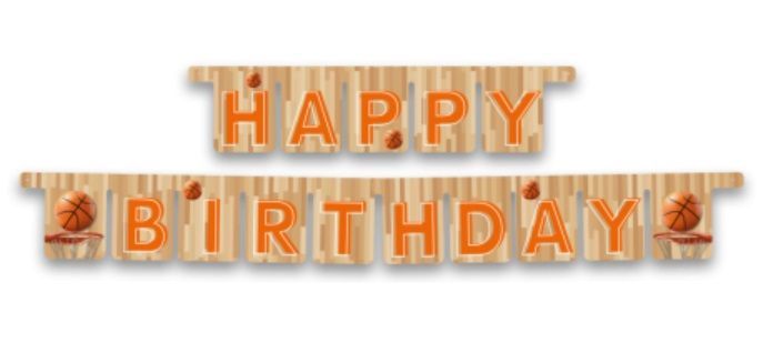 Guirnalda feliz cumpleaños, diseño Baloncesto, producto de carton, 3Mt de largo