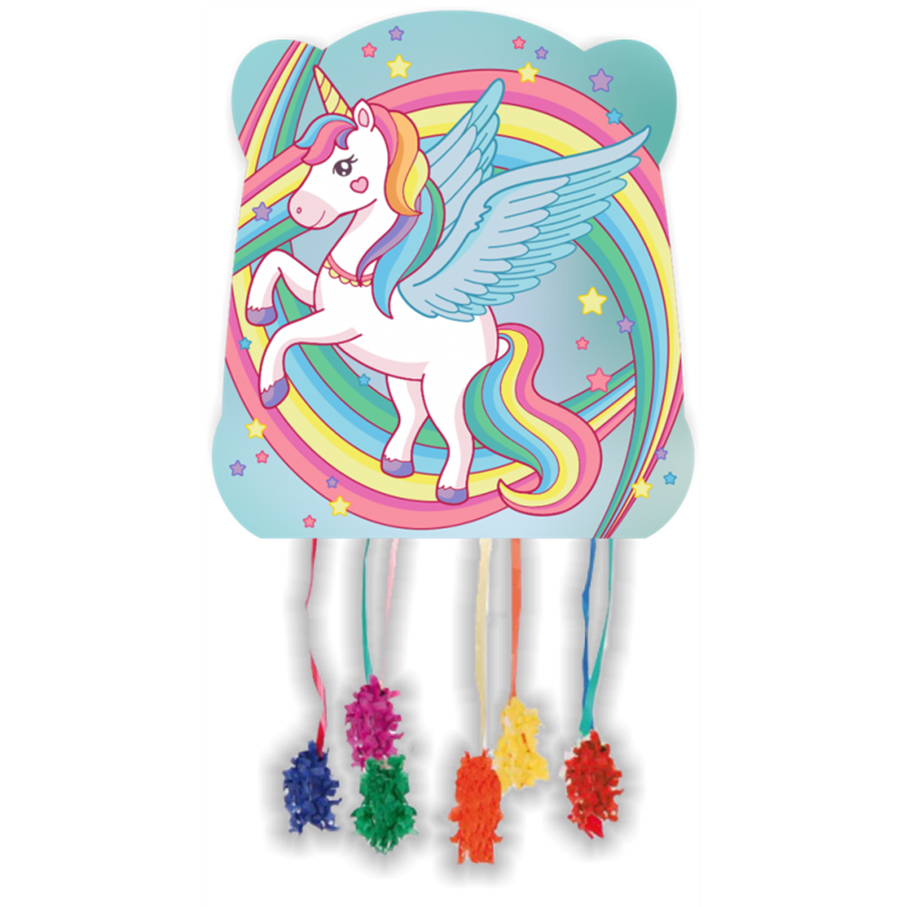Piñata diseño UNICORNIO, dimensiones 28x33cm, producto de carton impresion de alta calidad