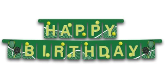 Guirnalda feliz cumpleaños, diseño Tenis y Padel, producto de carton, 3Mt de largo