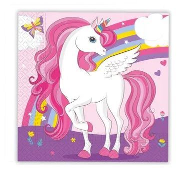 20 servilletas de papel Unicornio, ideal para fiestas y cumpleaños.