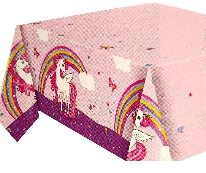Mantel de plástico 120x180cm Unicornio, ideal para fiestas y cumpleaños.
