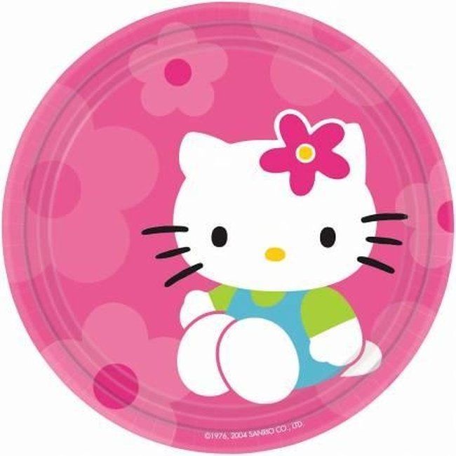 Pack 8 platos de cartón para fiesta, cartón Hello kitty, ideal fiestas de cumpleaños, 18cm diametro