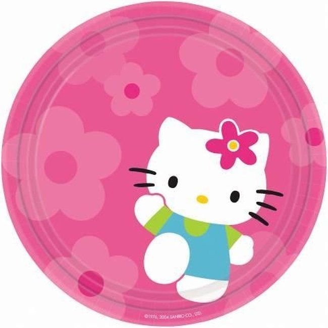 Pack 8 platos de cartón para fiesta, cartón Hello kitty, ideal fiestas de cumpleaños
