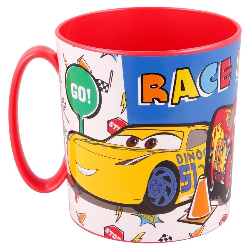 Taza apta para microondas de la licencia oficial disney Cars, lets race, capacidad: 390ml, producto de plastico libre de BPA