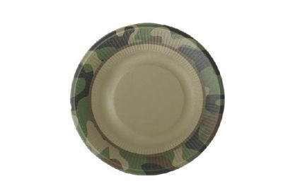 8 platos de cartón 18 cm diseño camuflaje, ideal para fiestas y cumpleaños