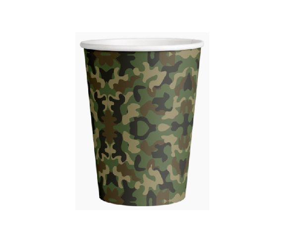 8 vasos de cartón 220ml Camuflaje, ideal para fiestas y cumpleaños