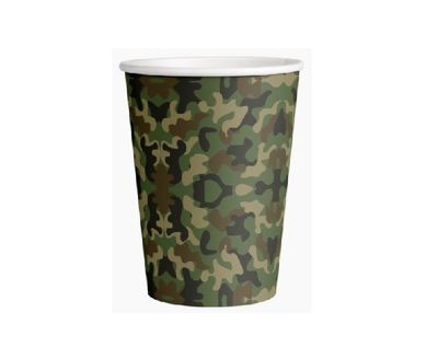 8 vasos de cartón 220ml Camuflaje, ideal para fiestas y cumpleaños