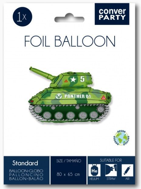 Globo foil Tanque, 80x65cm, ideal para decorar fiestas de cumpleaños