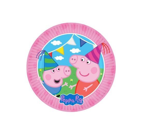 8 platos de cartón 23 cm diseño Peppa Pig, ideal para fiestas y cumpleaños