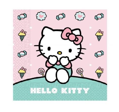 Pack 20 servilletas de papel doble capa, Hello Kitty, ideal para fiestas y cumpleaños.