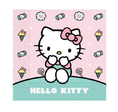 Pack 20 servilletas de papel doble capa, Hello Kitty, ideal para fiestas y cumpleaños.
