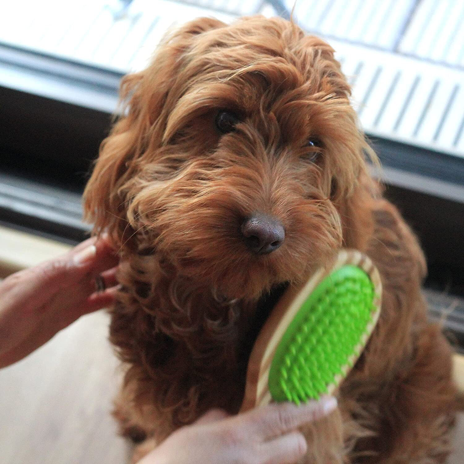 Double Sided Bamboo Dog Brush With Silicone Massager