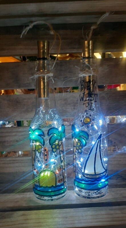 CUSTOM HAND PAINTED KEY WEST  RECYCLED BEER BOTTLE LIGHTS
