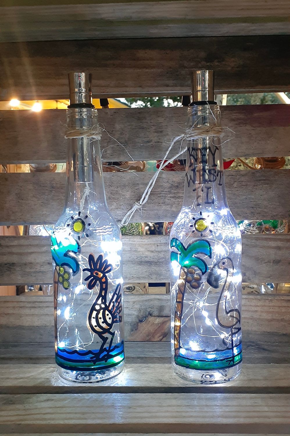 CUSTOM HAND PAINTED KEY WEST RECYCLED BEER BOTTLE LIGHTS