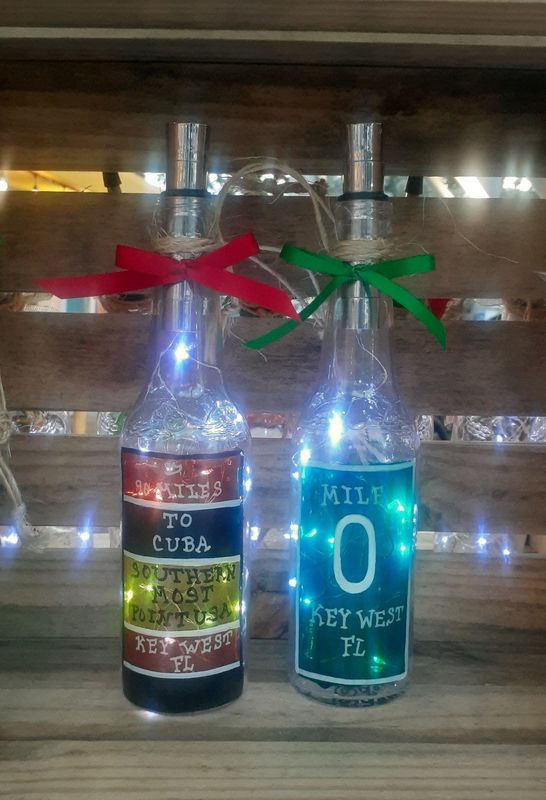 CUSTOM HAND PAINTED KEY WEST RECYCLED BEER BOTTLE LIGHTS