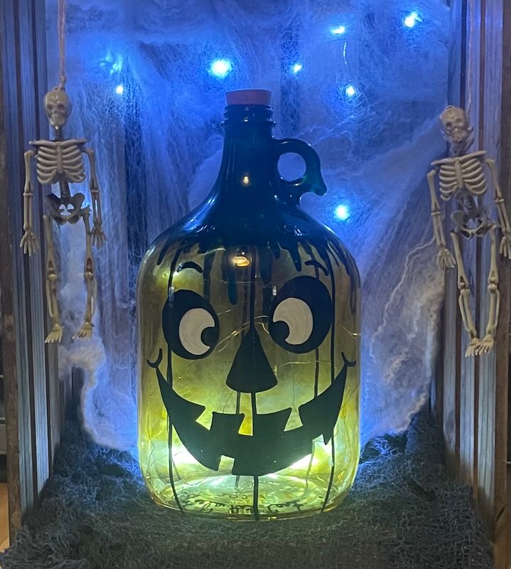 CUSTOM HAND PAINTED  JACK-O-LANTERN   GLASS GALLON JUGS