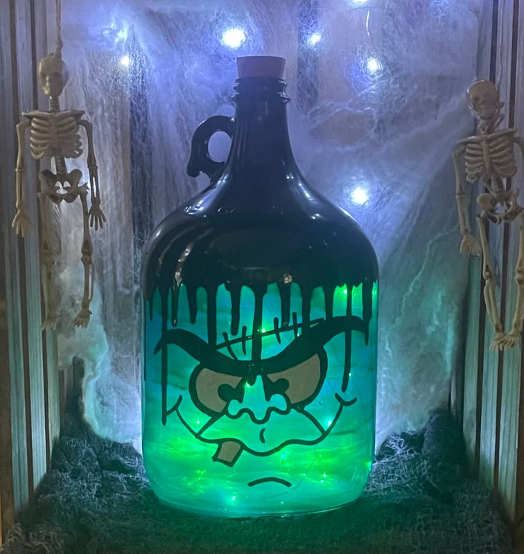 CUSTOM HAND PAINTED  FRANKENSTEIN   GLASS GALLON JUG