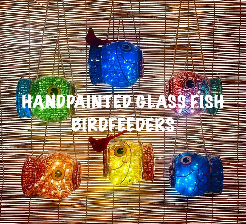CUSTOM HAND PAINTED GLASS FISH BIRDFEEDERS / LIGHTS / FREE SHIPPING IN THE USA!