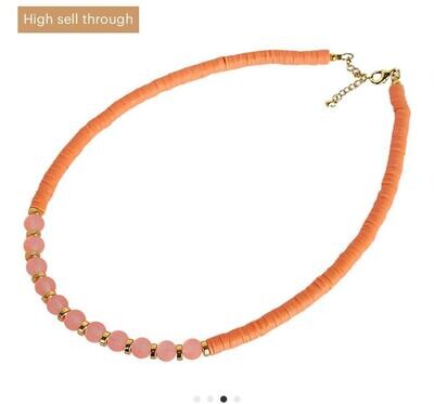 Beach Glass and Heishi bead Necklace Coral