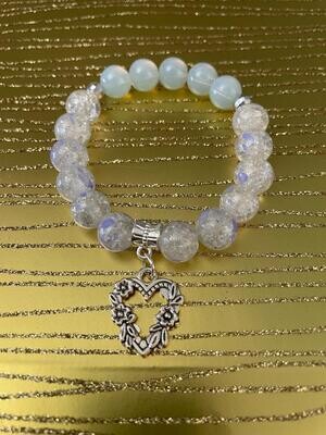 White Marble Glass Beads and Heart