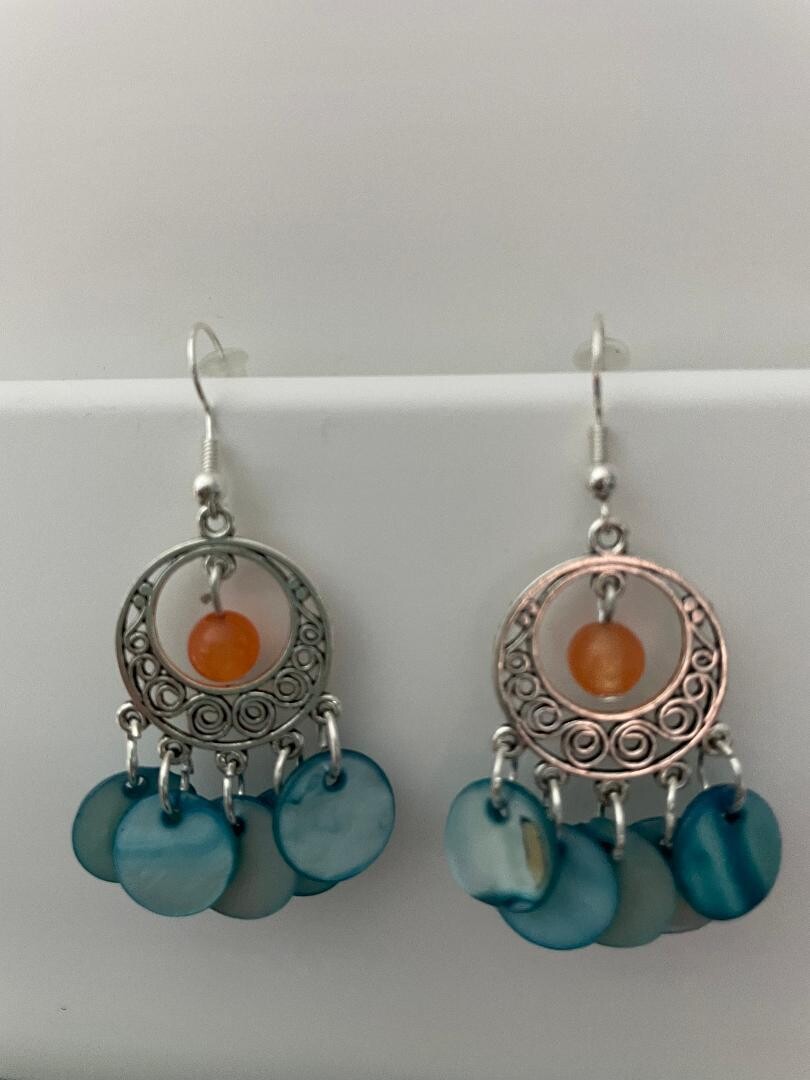 Chandelier Style Earrings Peach and Teal