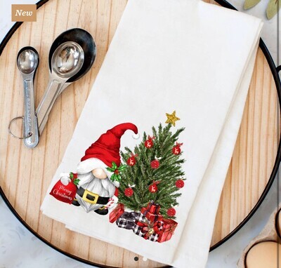Christmas Tree and Gnome Linen Towel