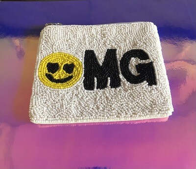 OMG Smiley Beaded Pouch