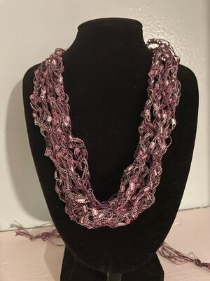 Dark Pink Mix Crocheted Necklace