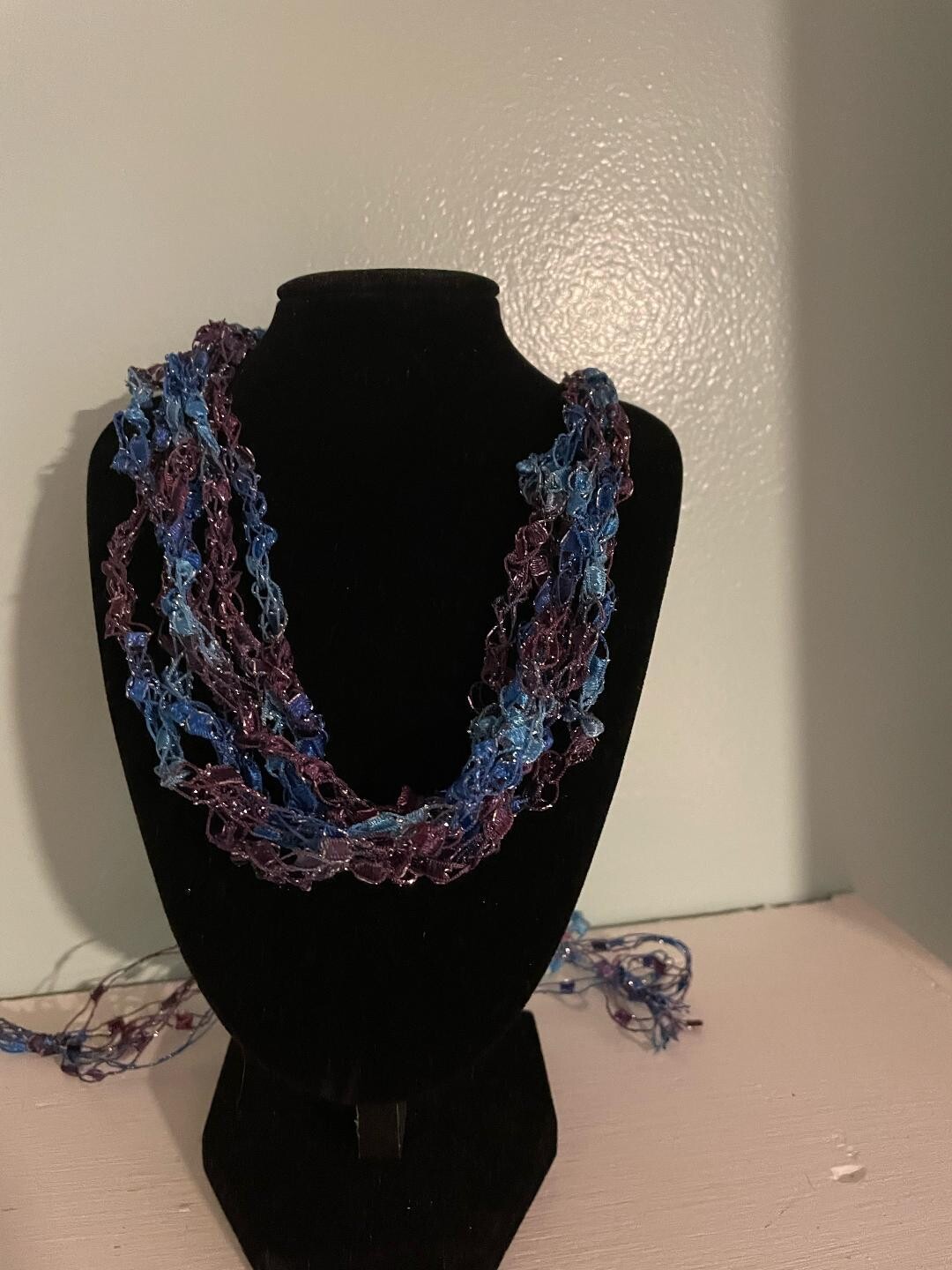 Ocean Blue Sparkle  Mix Crocheted Necklace