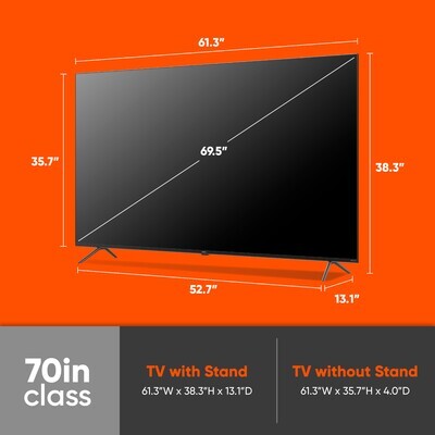 onn. 70” Class 4K UHD (2160P) LED Roku Smart TV HDR (100012588)