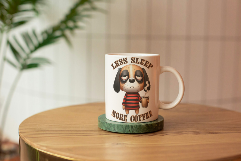 Less Sleep , More Coffee. Dog Mug