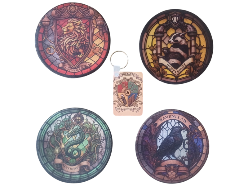 Harry Potter 5-Piece Keyring &amp; Coaster Gift Set