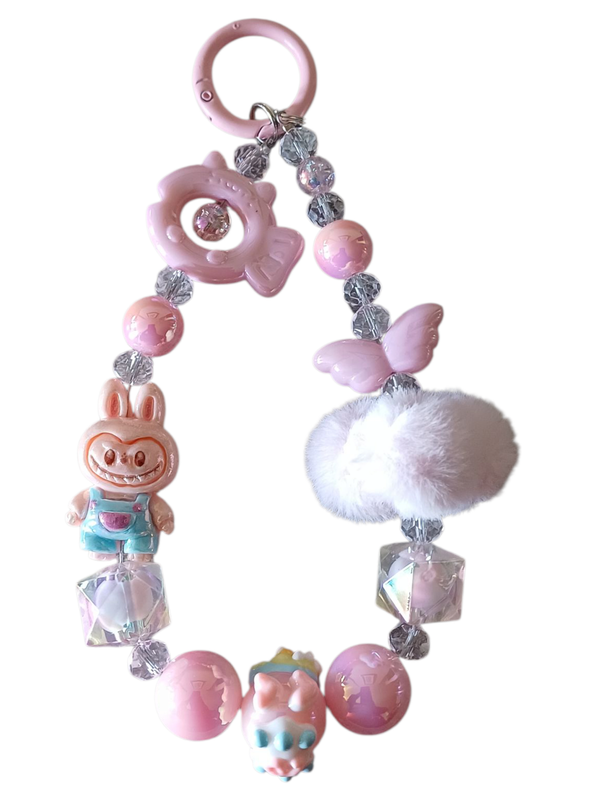 Labubu Charm Phone Strap Keychain in Pink