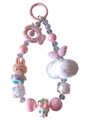 Labubu Charm Phone Strap Keychain in Pink