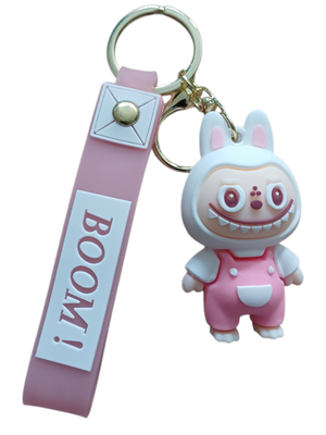 Mini Labubu Keychain with Boom Strap – Pink &amp; Blue Outfit