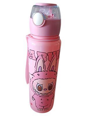 Labubu Solid Pink Water Bottle - 700ml with Hand Strap
