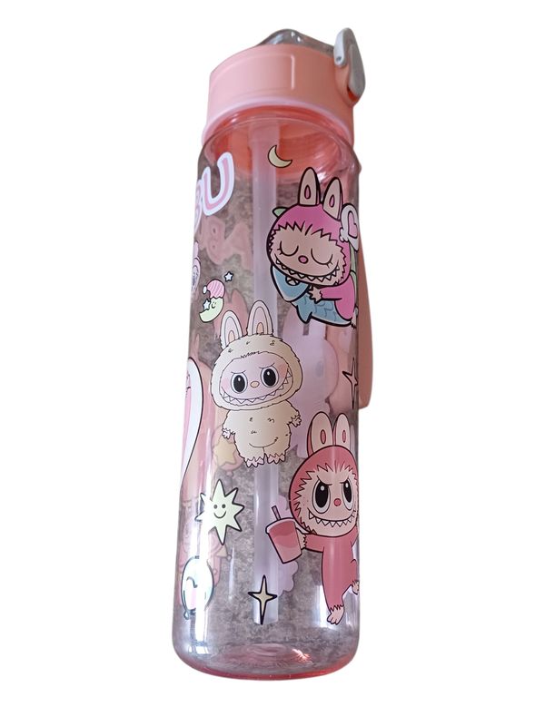 Labubu Pink Water Bottle - 750ml with Hand Strap